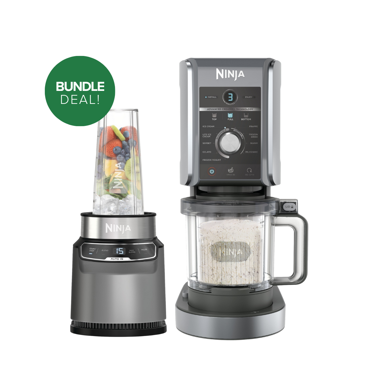 Ninja CREAMi Ice Cream Maker & Blender with Auto IQ Bundle